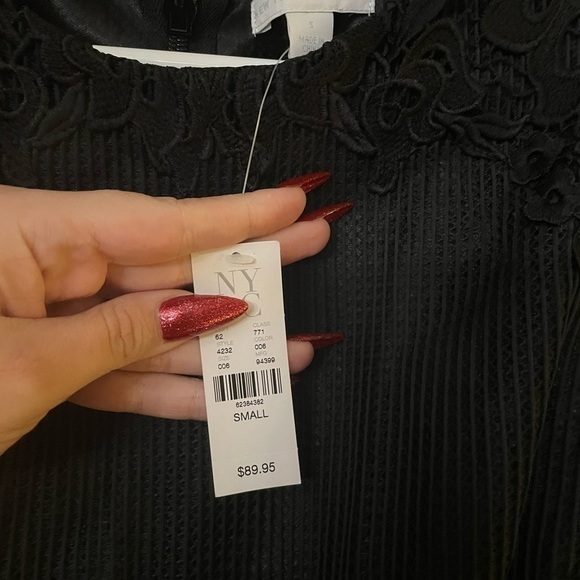 New York & Company Black Fit And Flare Lace Mesh Dress Sleeveless Lined small - Picture 4 of 7